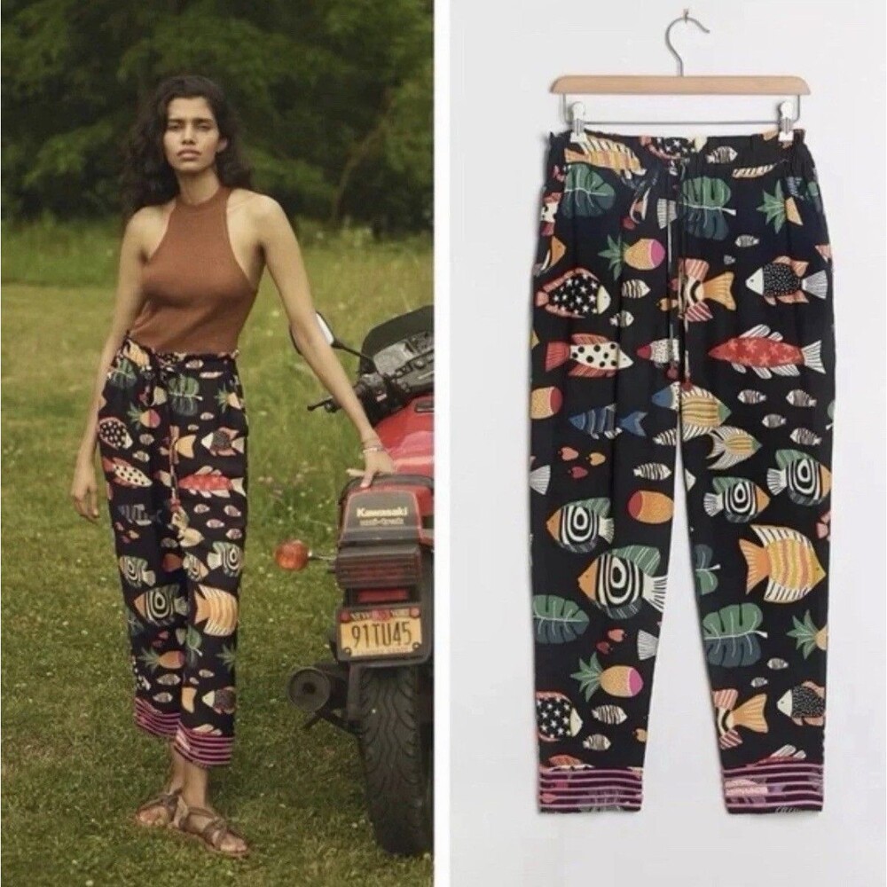 GUC Farm Rio Sealife Joggers Vibrant Multi-Color Tropical Fish Print Pants M